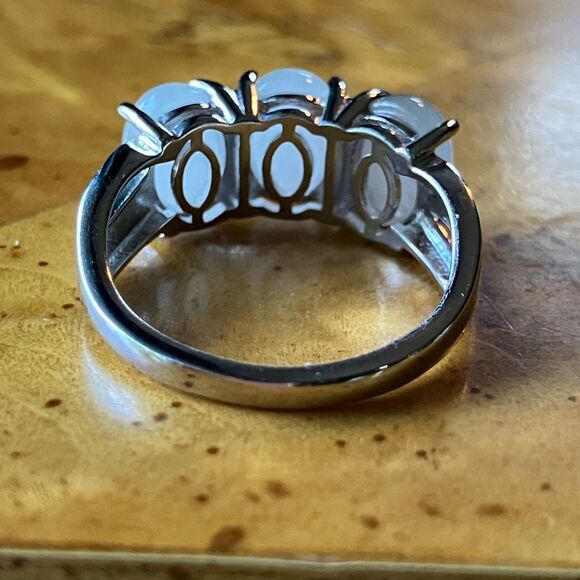 Natural Jade Sterling Silver Ring Trilogy Ring Size 6 - Picture 5 of 9